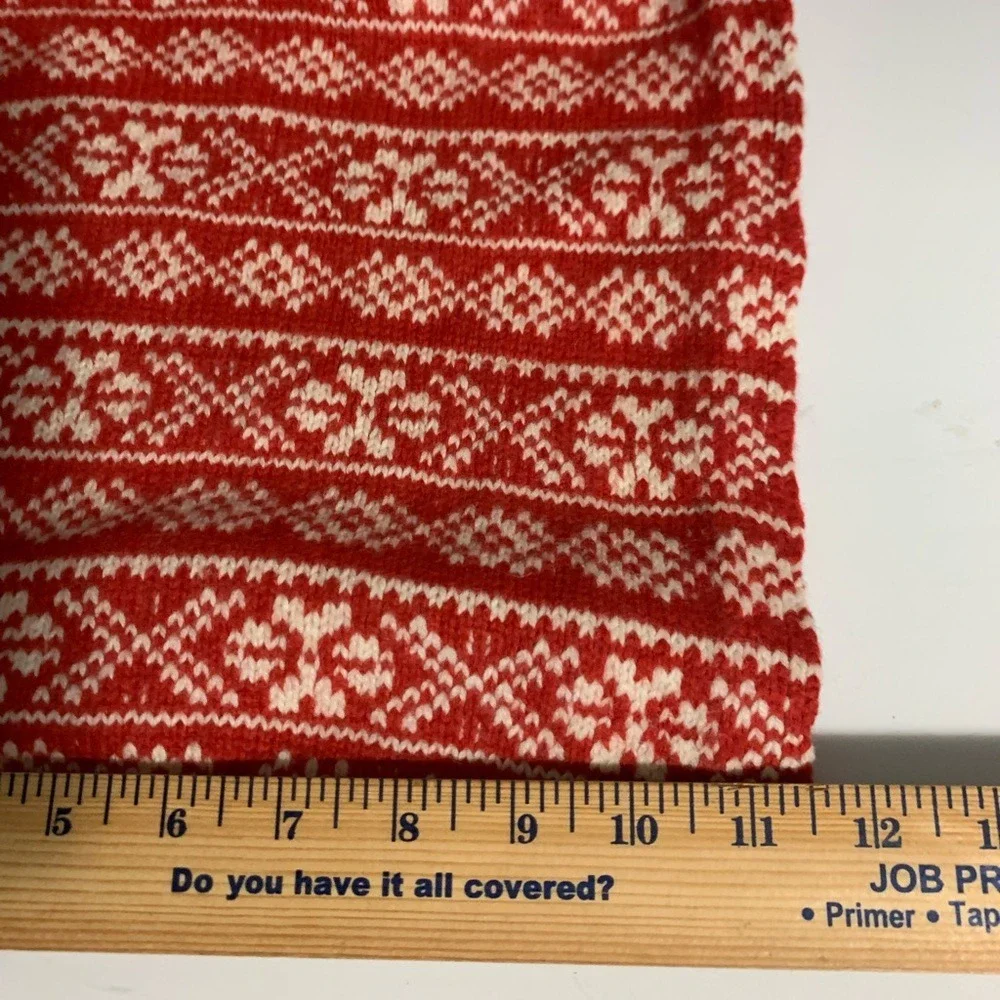 Red and White Fair Isle knit Wool Blend Unisex Infinity‎ scarf Winter Warm